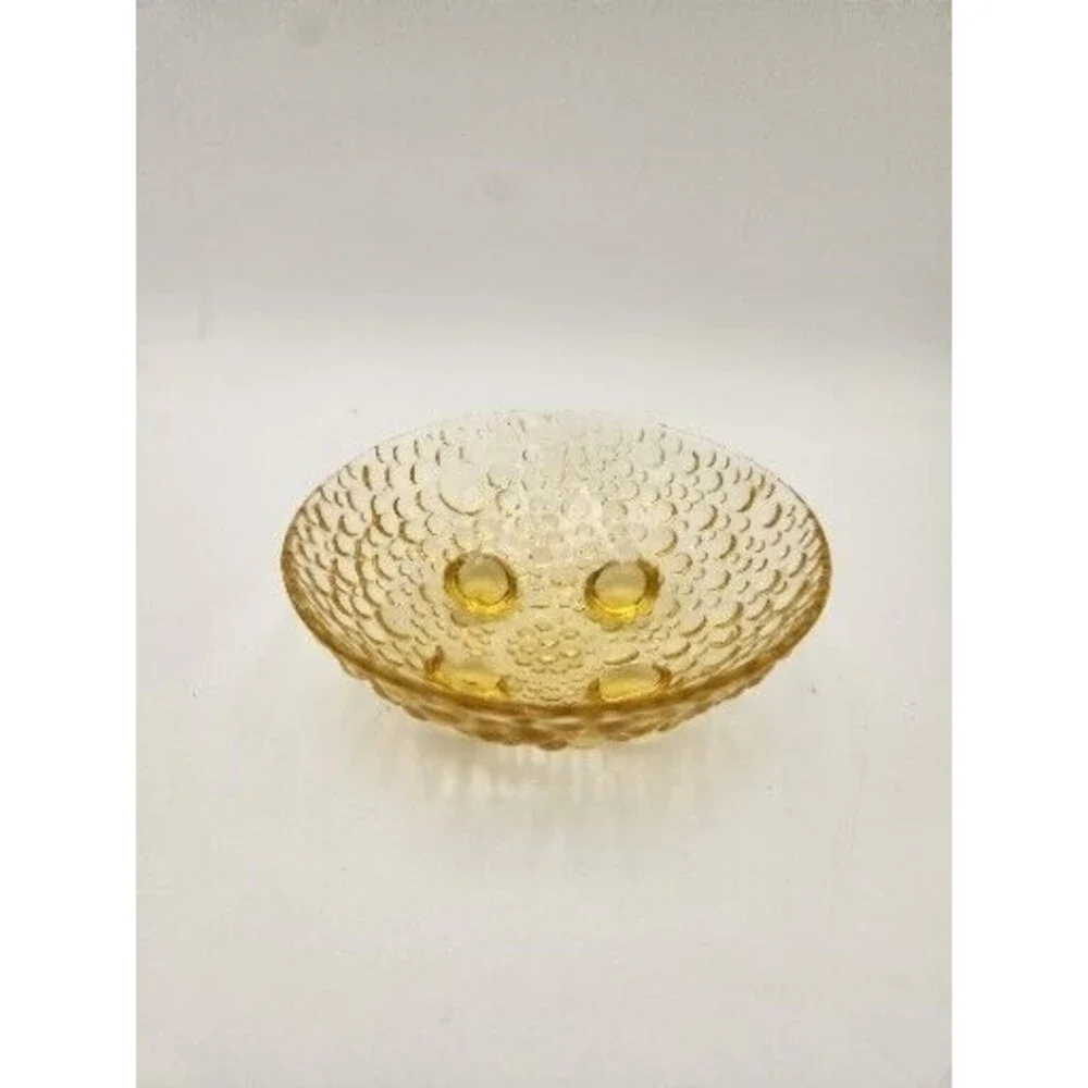 Vintage Bubble Pattern Amber‎ Yellow Footed Berry Candy Dish Bowl